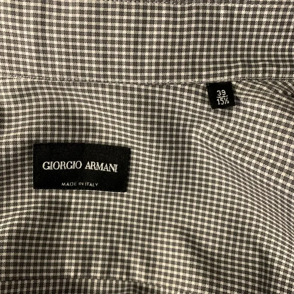 GIORGIO ARMANI Size S White Grey Gingham Cotton Lyocell Long Sleeve Shirt